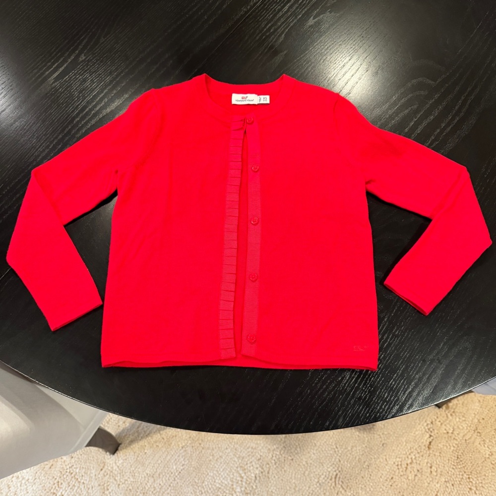 NEW Vineyard Vines Girls Red Ribbon Trim Cardigan, XS 5-6